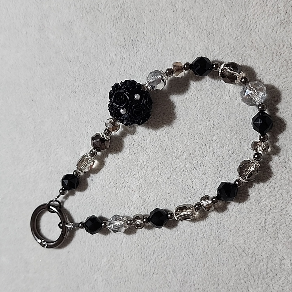 Elegant Black and Silver Beaded Phone Bracelet/ Bag Charm - Picture 3 of 4